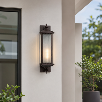 Vista Cross Reeded Glass Outdoor Wall Light - Brown