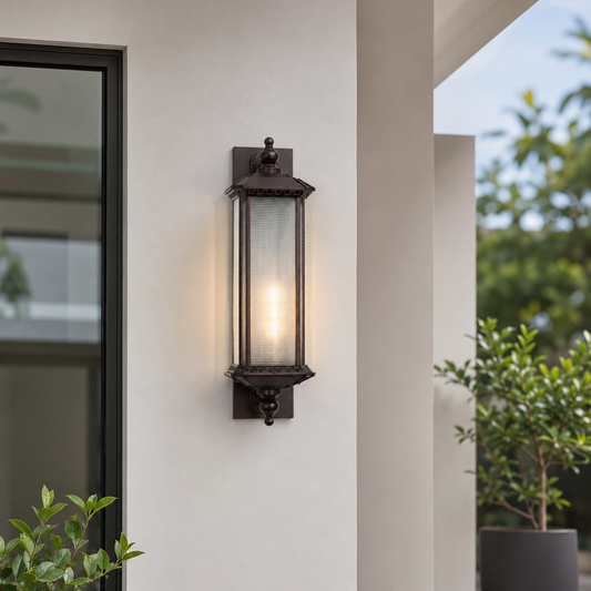 Vista Cross Reeded Glass Outdoor Wall Light - Brown