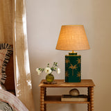 Warli Dandak Blue Metal Table Lamps - Beige Linen Lamp shade