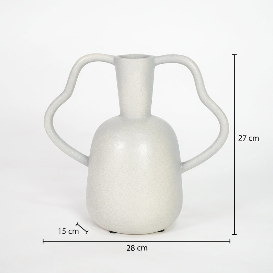 White ceramic decorative vase dimension image with 27 cm height and 28 cm width for elegant table decor.