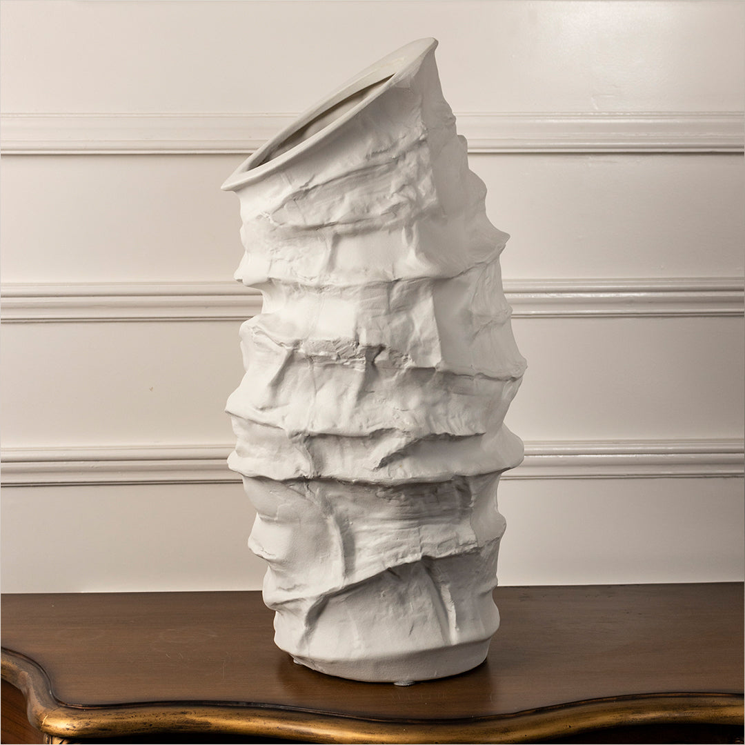 Wavy Rim Table Vase - White