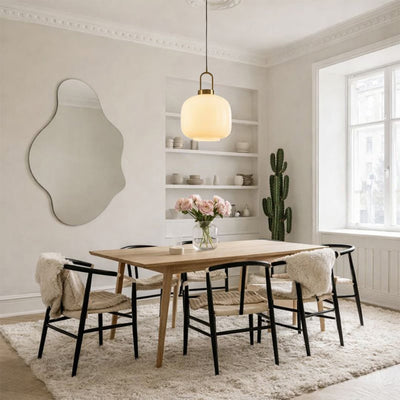 White Round Glass Shade Gold Metal Pendant Light