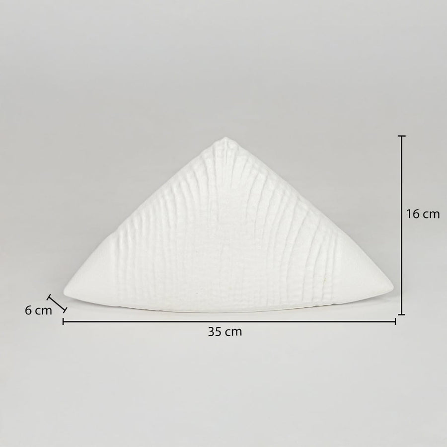 White ceramic decorative showpiece size 6 cm height 30 cm length modern textured decor object dimension reference image.