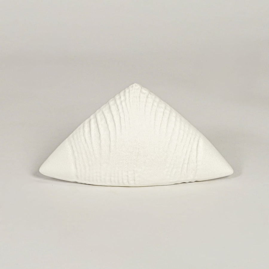 White ceramic abstract decor sculpture with smooth matte texture designed for table shelf or console placement.