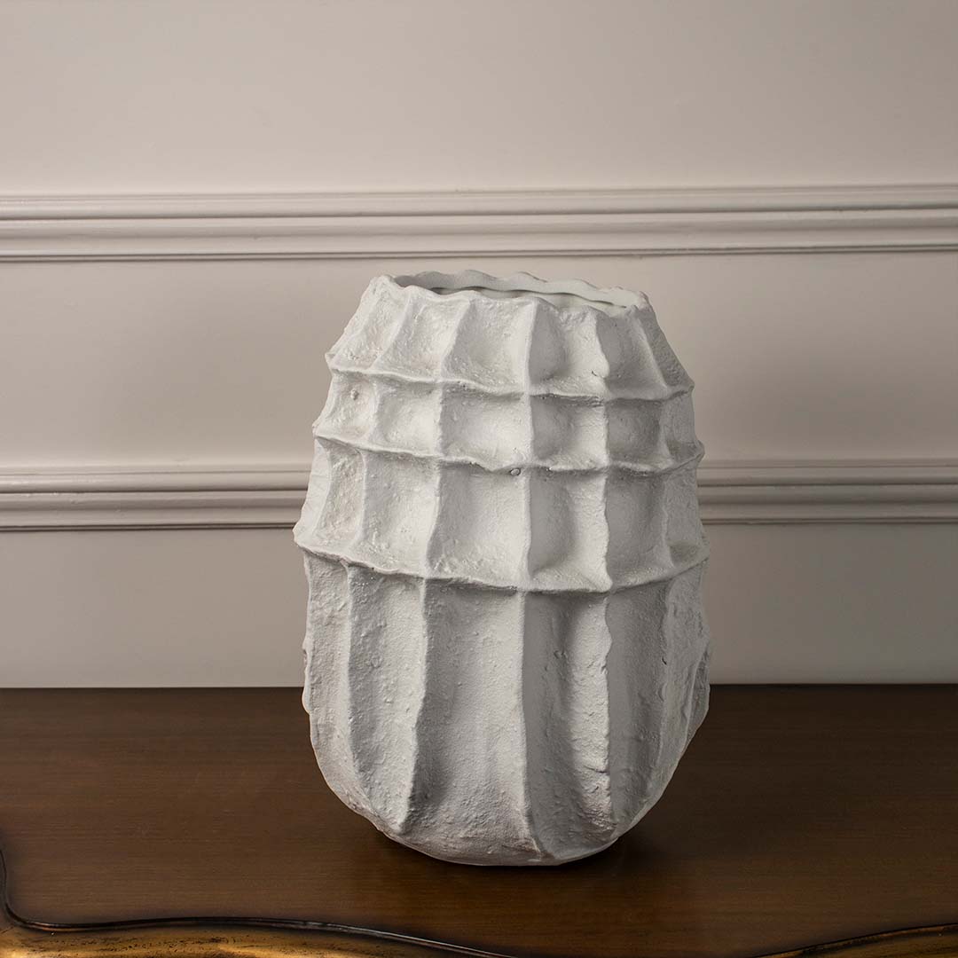 White Textured Long Ceramic Vase