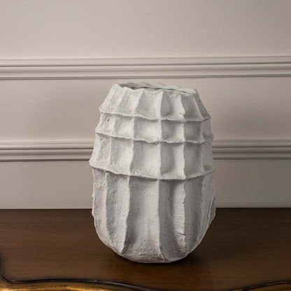 White Textured Long Ceramic Vase