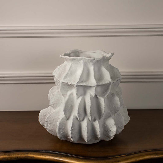 White Textured Round Ceramic Vase