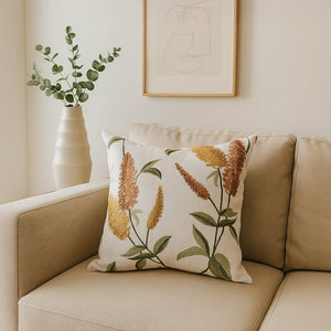 Whitish Yellow Embroidered Designer Cushion Cover