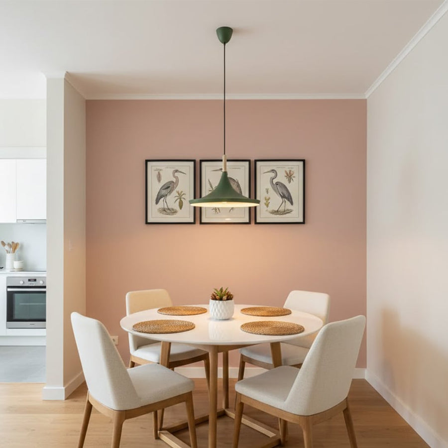 wood tip pendant lamp round green main lifestyle