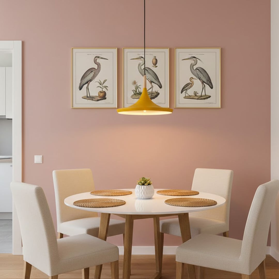wood tip pendant lamp round yellow main lifestyle