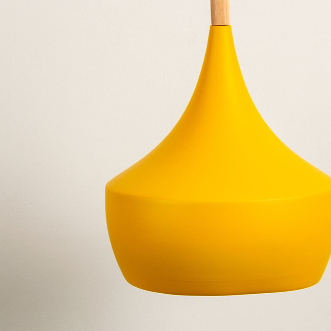 Wood Tip Pendant Lamp - Dome & Yellow Closeup
