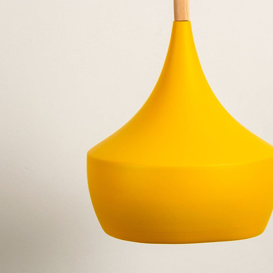 Wood Tip Pendant Lamp - Dome & Yellow Closeup