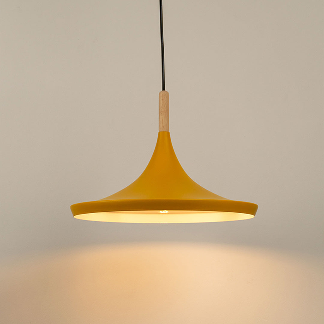 Wood Tip Pendant Lamp - Round & Yellow