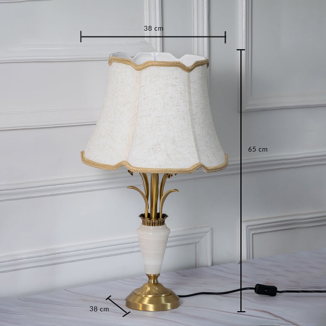 Gold and marble table lamp with cream fabric shade dimensions height 65 cm width 38 cm base 38 cm decorative table lamp.