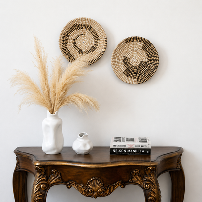 Yoshi Handwoven Sabai Grass Hanging Wall Basket - Black & Beige