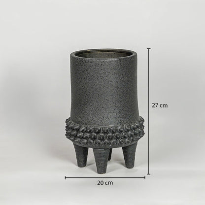 Black ceramic planter vase size 19 cm height 20 cm width decorative pot for table shelf console styling.