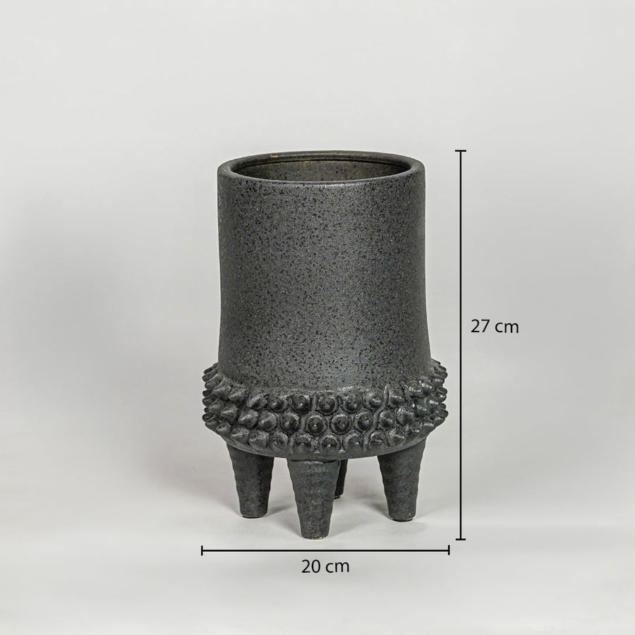 Black ceramic planter vase size 19 cm height 20 cm width decorative pot for table shelf console styling.