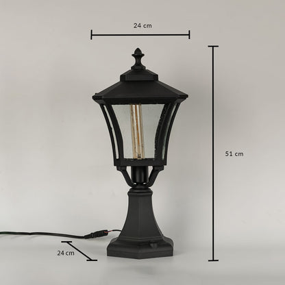 Black outdoor gate light dimension image with 31 cm height and 24 cm width for exterior decor use.