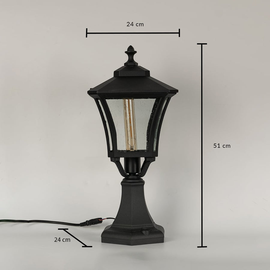 Black outdoor gate light dimension image with 31 cm height and 24 cm width for exterior decor use.
