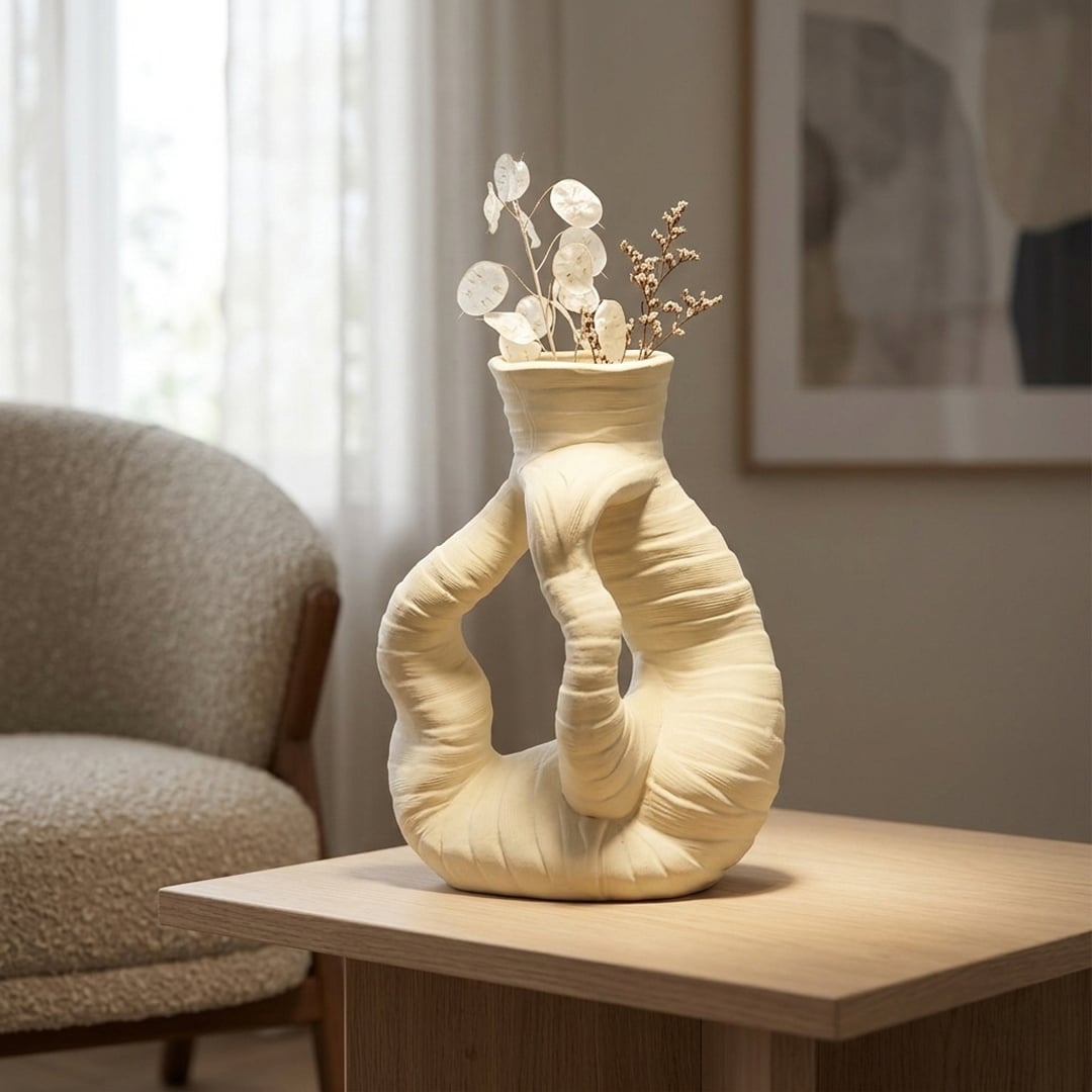 zhu coiled ceramic vase yellow main lifestyle