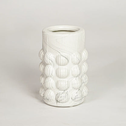 Contemporary white ceramic flower vase with sculpted bubble design perfect for entryway table living room decor display.