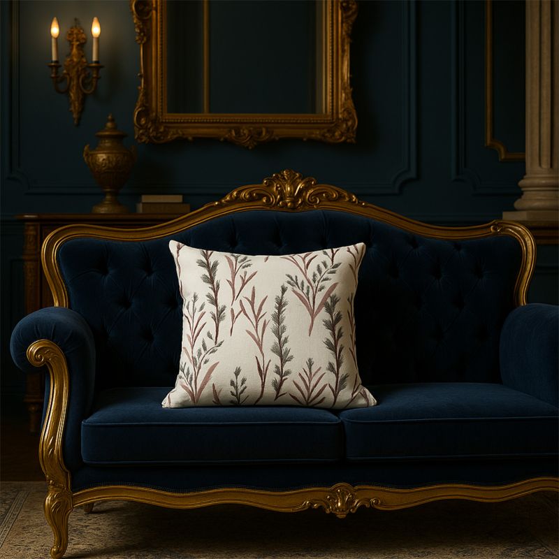 fern designer copper brown embroidered cushion cover main lifestyle
