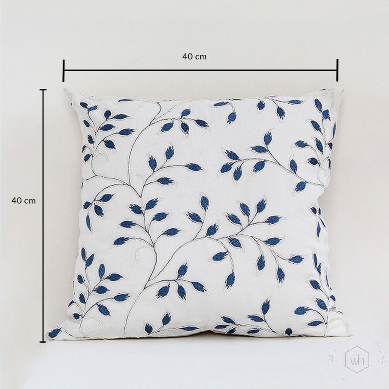 Pecan Designer Blue Embroidered Cushion Cover Dimensions
