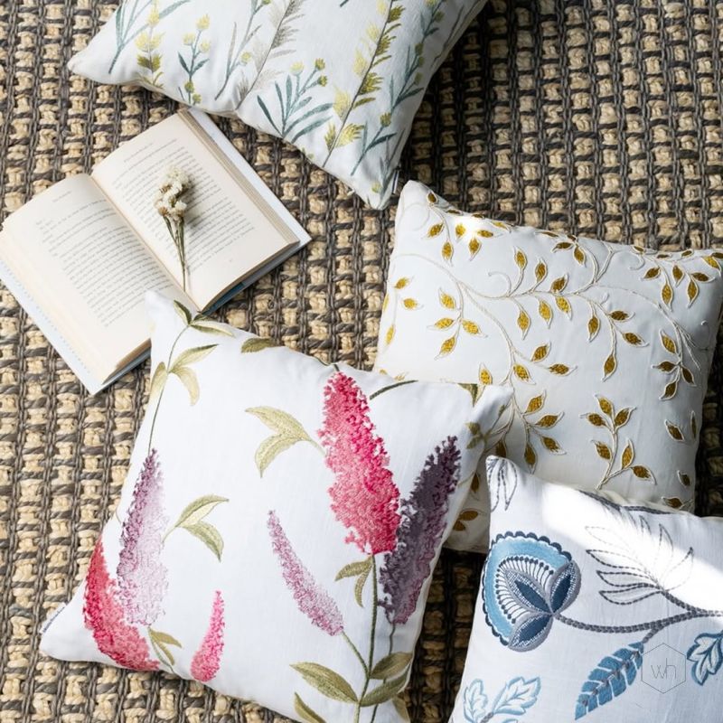 Whitish Purple Designer Embroidered Cushion Cover Lifestyle
