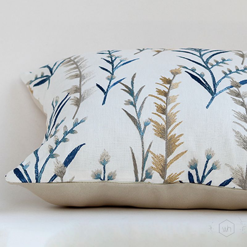 Fern Designer Multicolored Embroidered Cotton Cushion Cover Closeup
