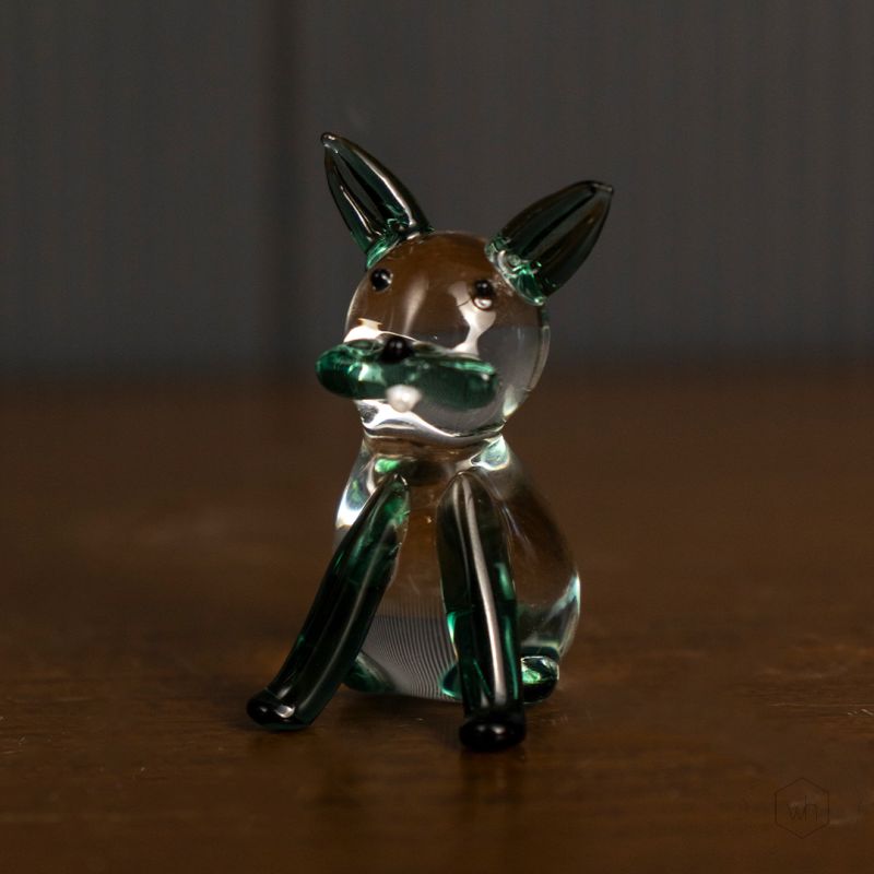 Crystal Glass Cute Lying Cat Blue Black Background