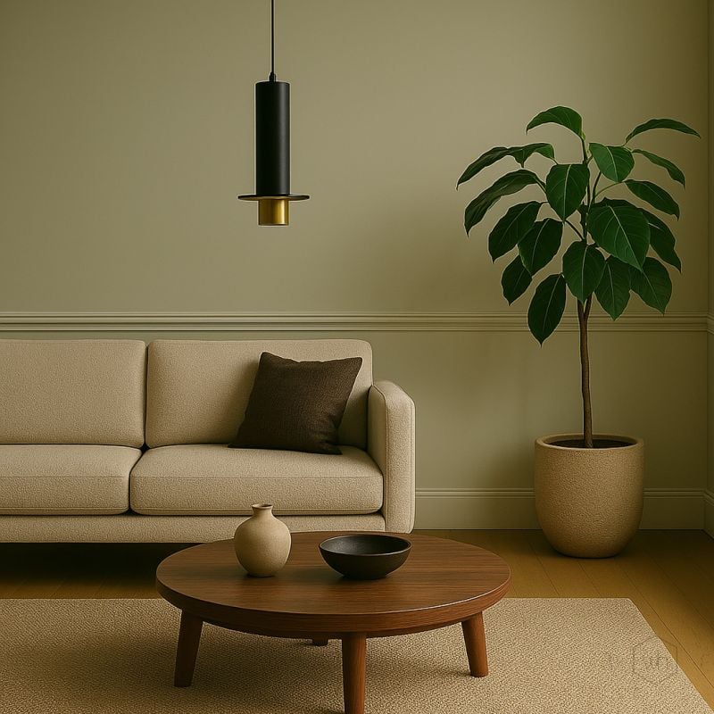 Cylindrical Marble Pendant Lamp Black Lifestyle
