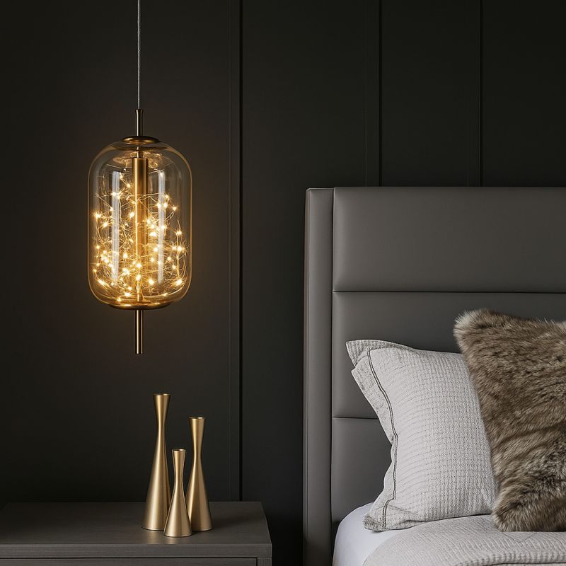 Amber Glass Hanging Lamp Cylinder Lifestyle
