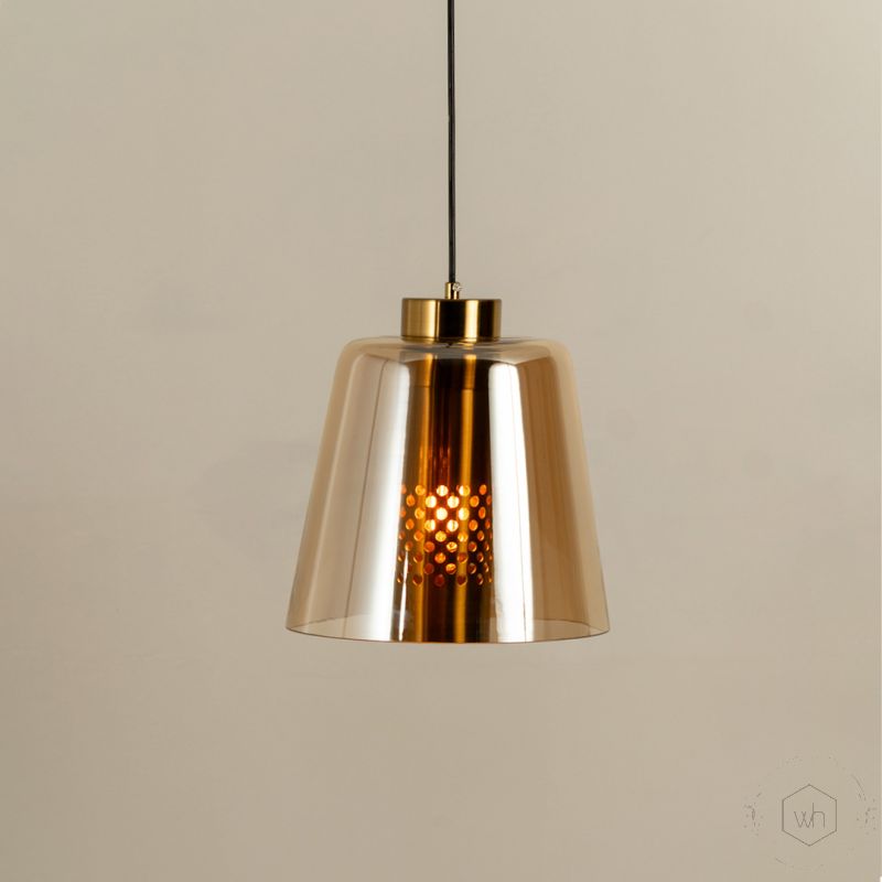 Conical Mesh Hanging Light Amber Light On White Background