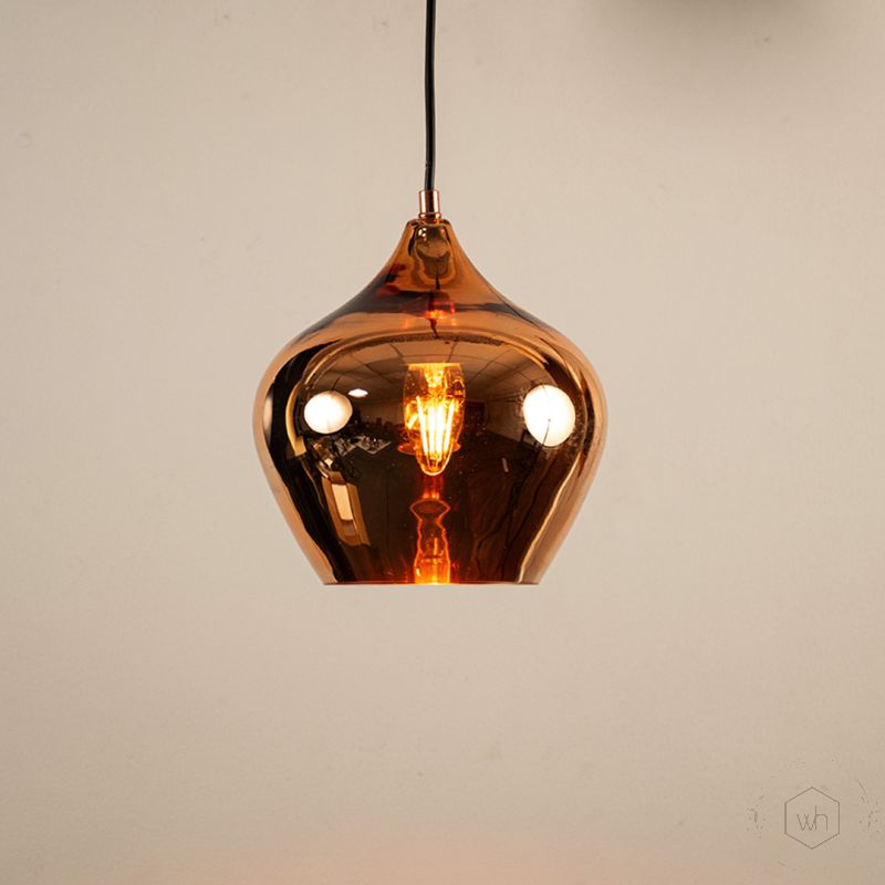 Contemporary Style Glass Hanging Pendant Light- Rose Gold Light On White Background