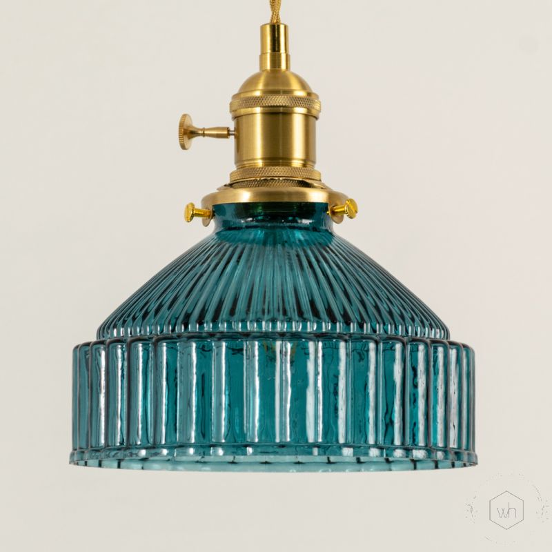 Prismatic Glass Barn Pendant Light Blue Closeup