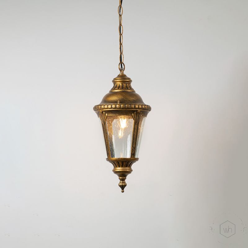 Traditional Outdoor Hanging Lamp Gold Light On White Background