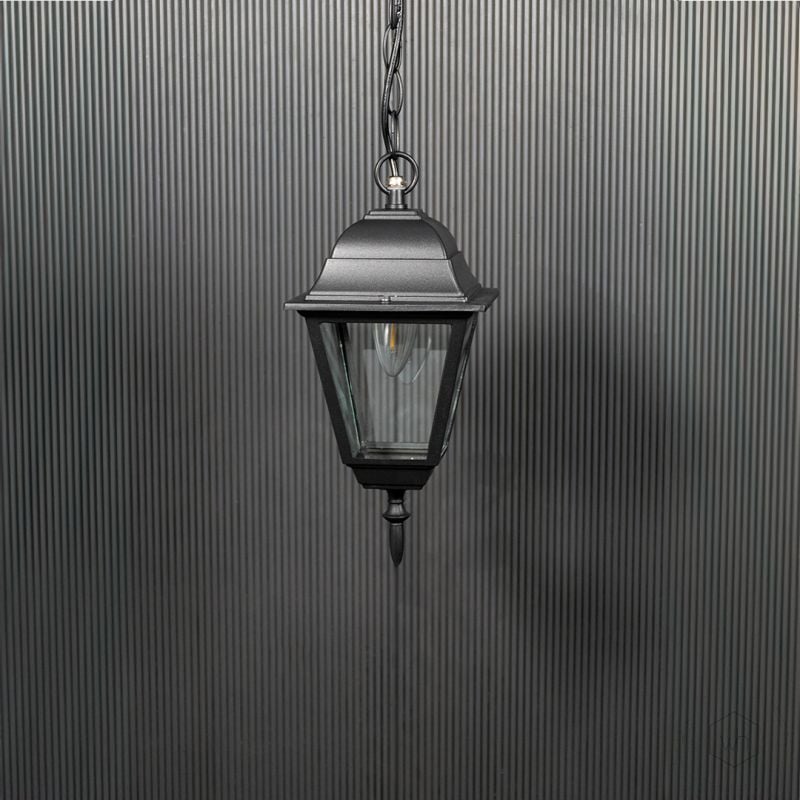 Mid Century Outdoor Hanging Light Small Light Off Black Background