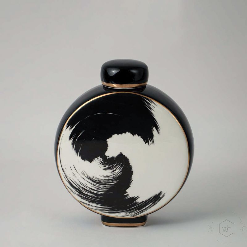 Wave Black White Ceramic Jar White Background