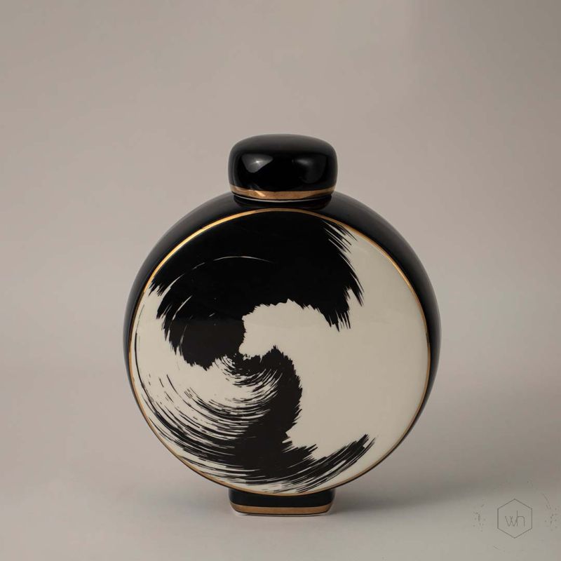 Wave Black White Ceramic Jar White Background 1