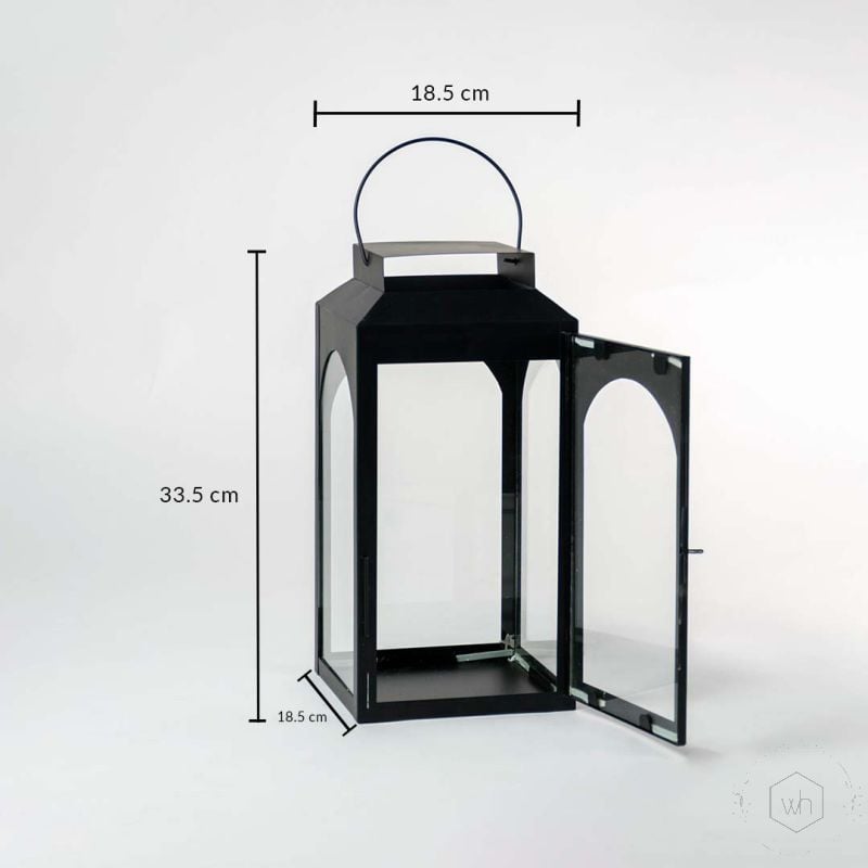 Ebony Black Metal Lantern - Medium Dimensions