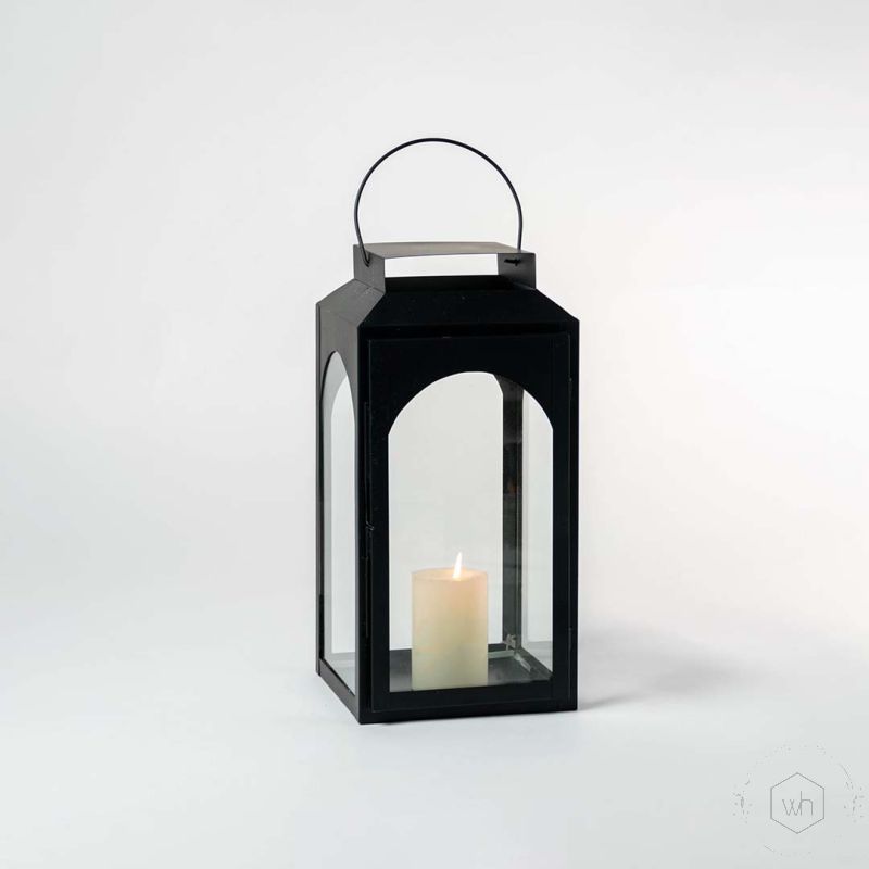 Ebony Black Metal Lantern Medium Light On White Background