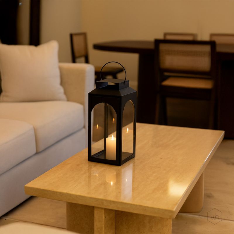 Ebony Black Metal Lantern Medium Main Lifestyle