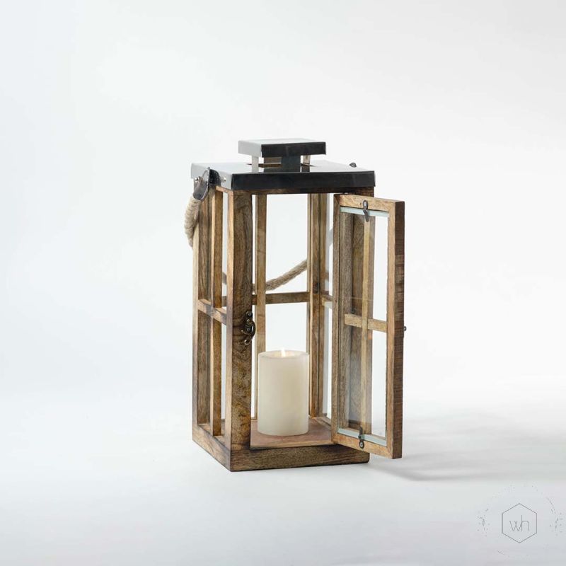 Ozigo Wooden Lantern Medium Light On White Background-1