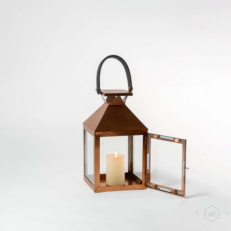 Claire Metal Lantern Rose Gold - Small Light On White Background-1