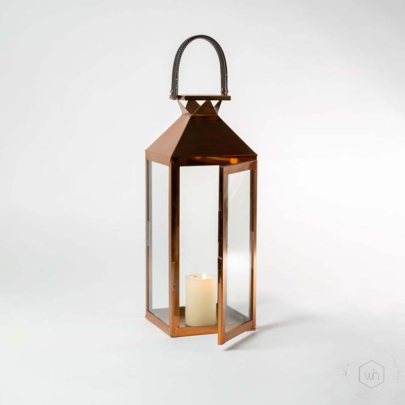 Claire Metal Lantern Rose Gold - Large Light On White Background-1