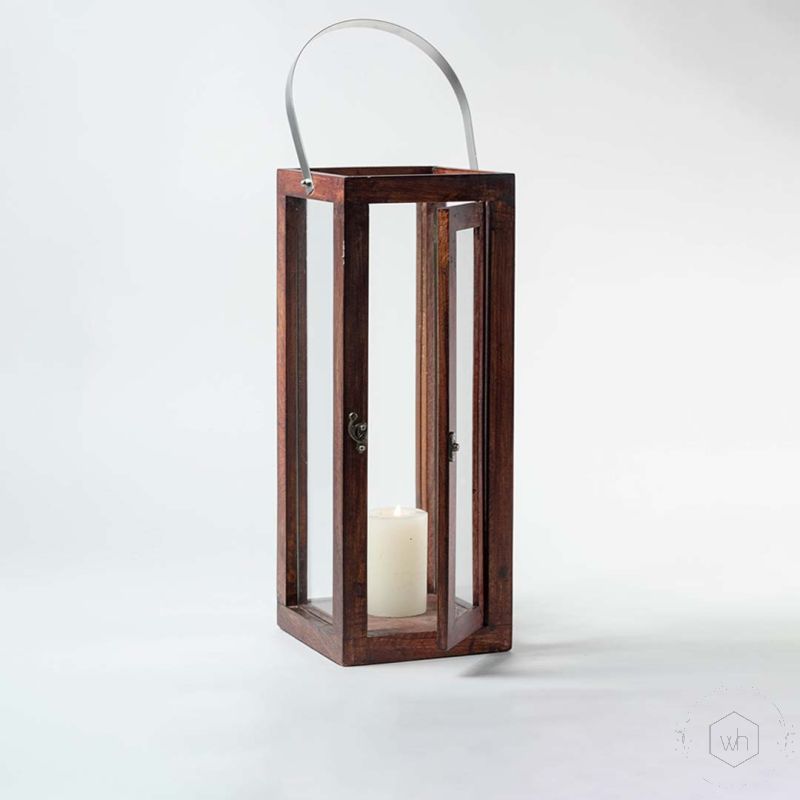 Fibrous Brown Wooden Lantern - Large Light On White Background-1