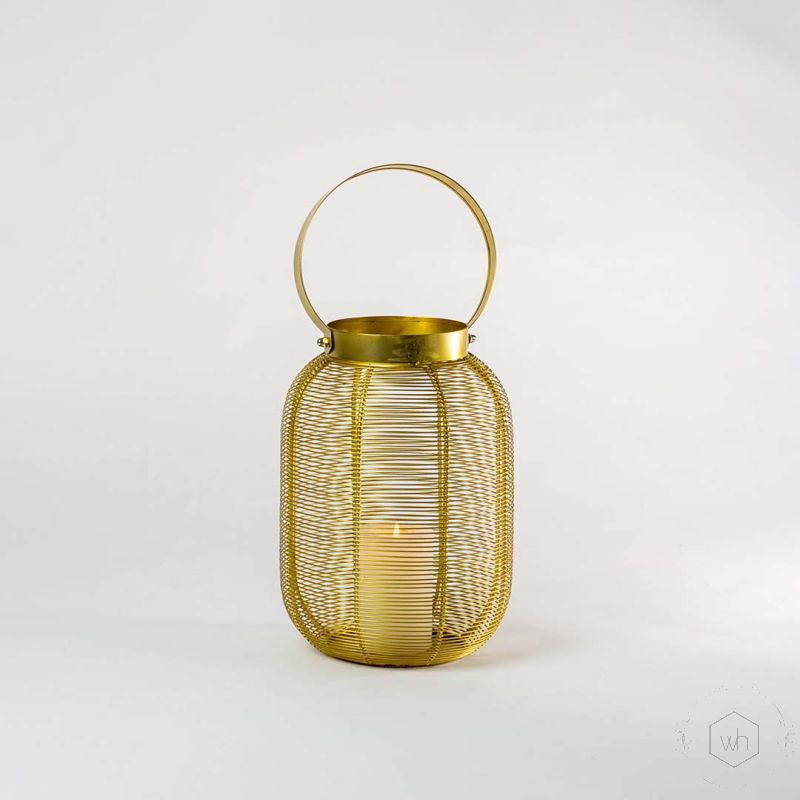 Gold Constellation Stainless Steel Wired Tealight Lantern Small Light On White Background