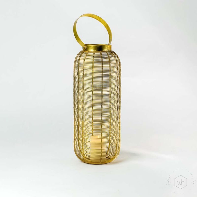 Gold Constellation Stainless Steel Wired Tealight Lantern Large Light On White Background