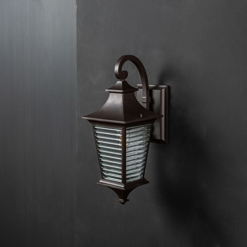 Bungalow Outdoor Wall Light Dark Brown Light Off Black Background