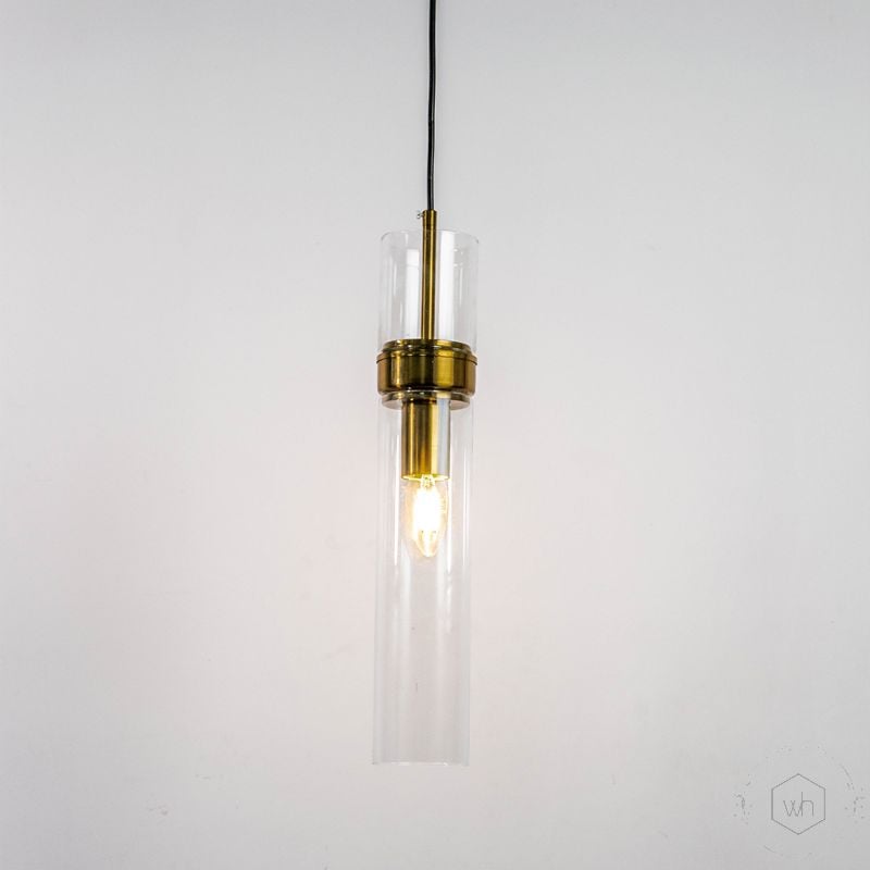 Sleek Glass Tube Hanging Pendant Lamp Light On White Background